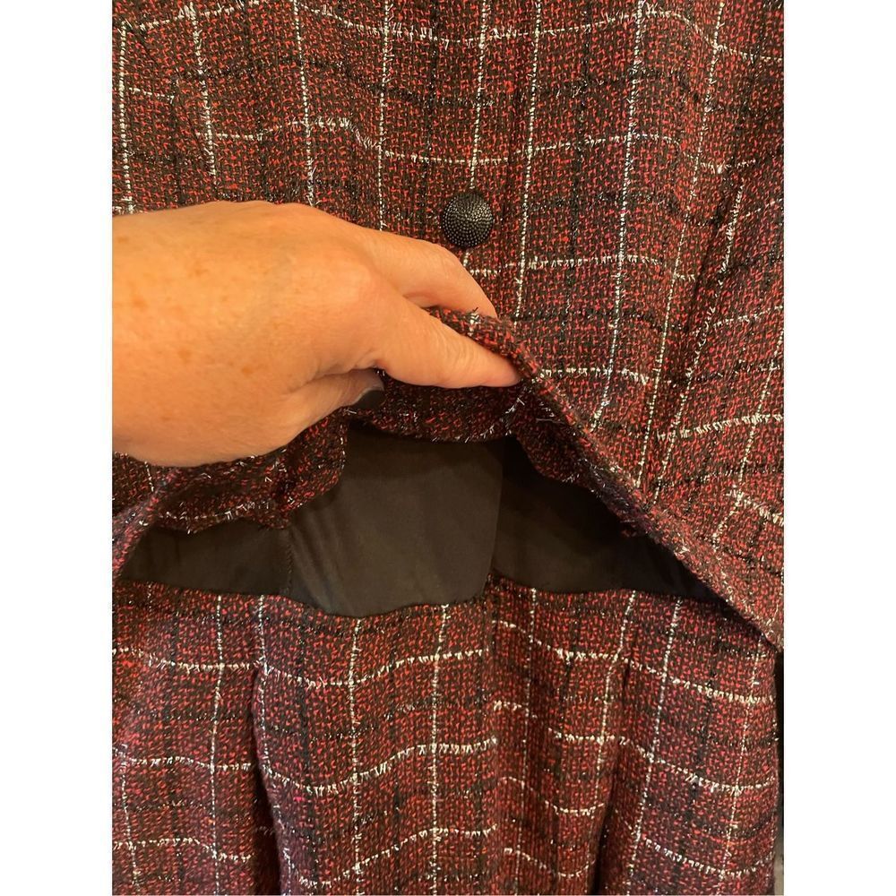 Julia Jordan 12 Jackie O inspired lined metallic red black plaid tweed dress w/s - Picture 4 of 10